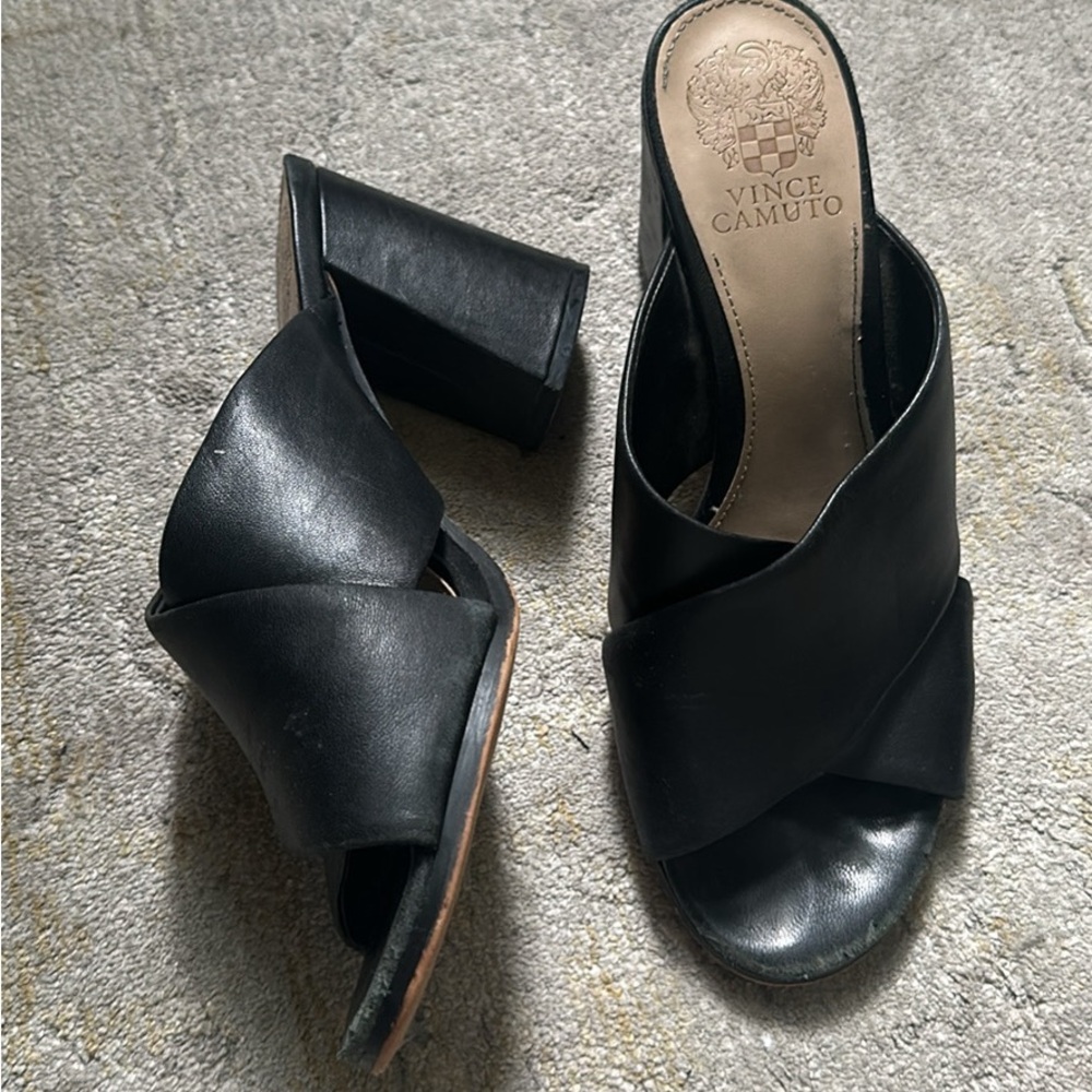 Black Leather Vince Camuto Cross Mules